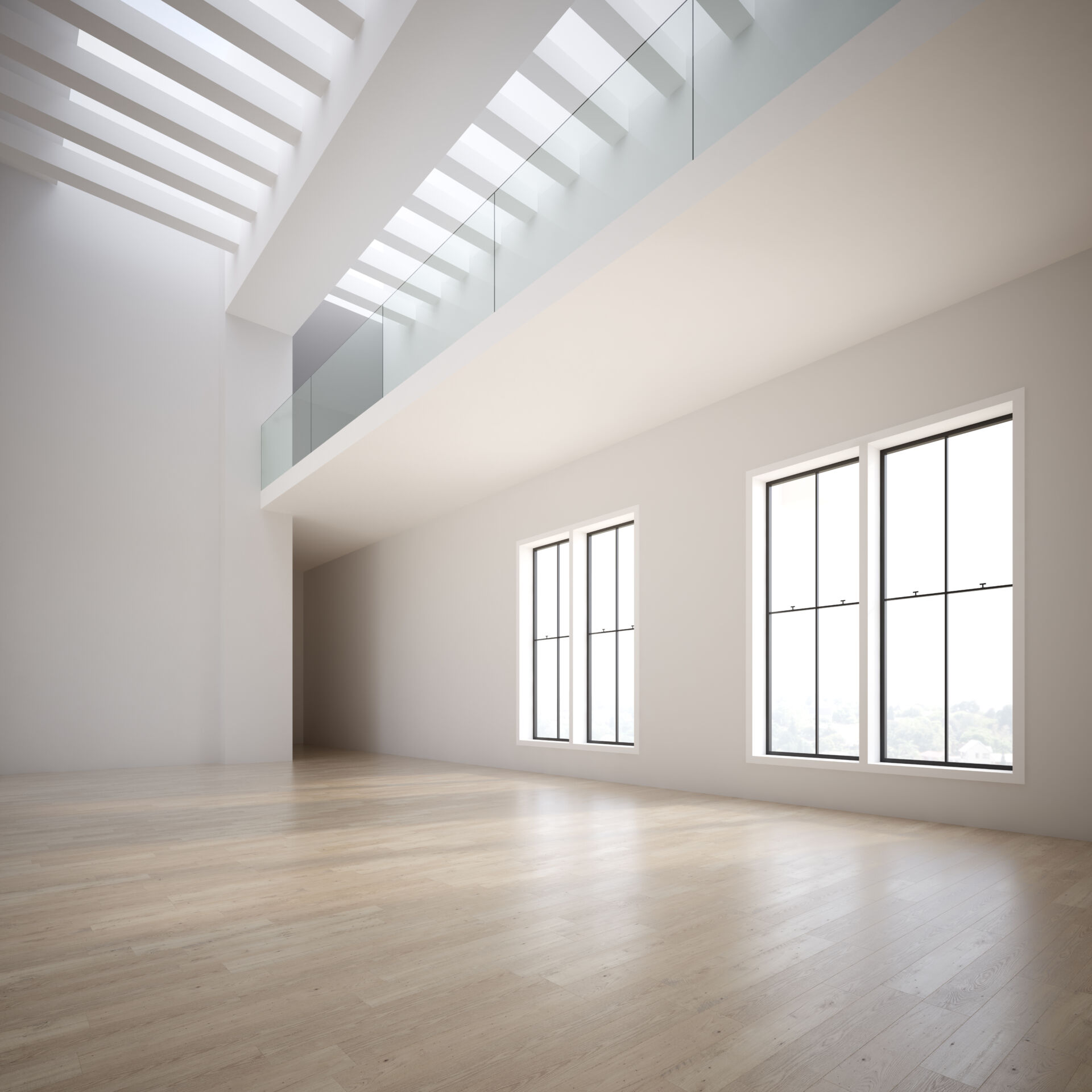 Empty modern interior room plastering completed
