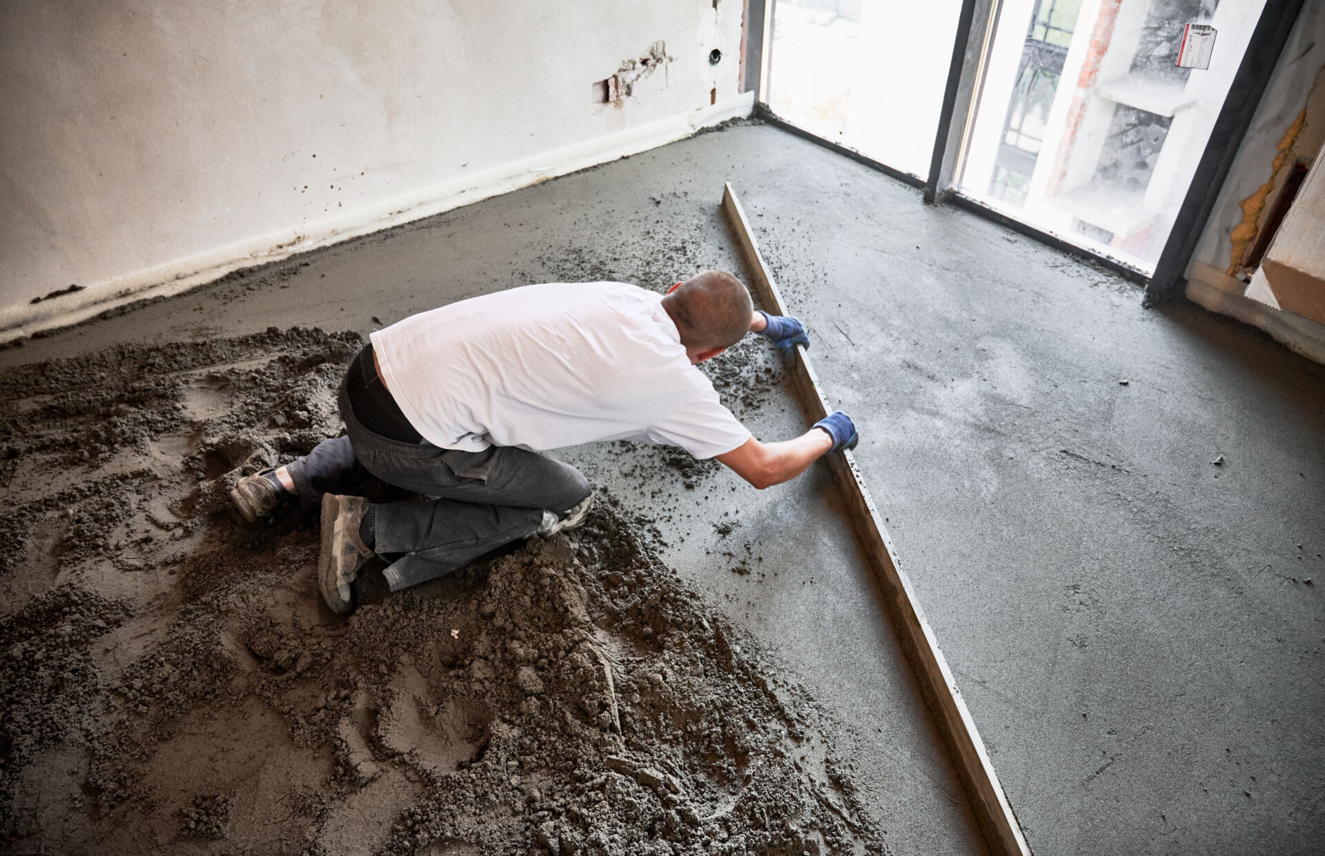 Floor Screeding Interior plaster repair work in progress